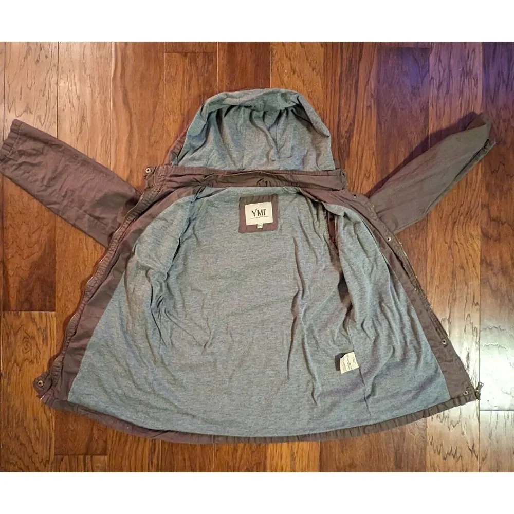 Women's Khaki Army Green Lightweight 100% Cotton Jacket Size Medium Pockets Hood